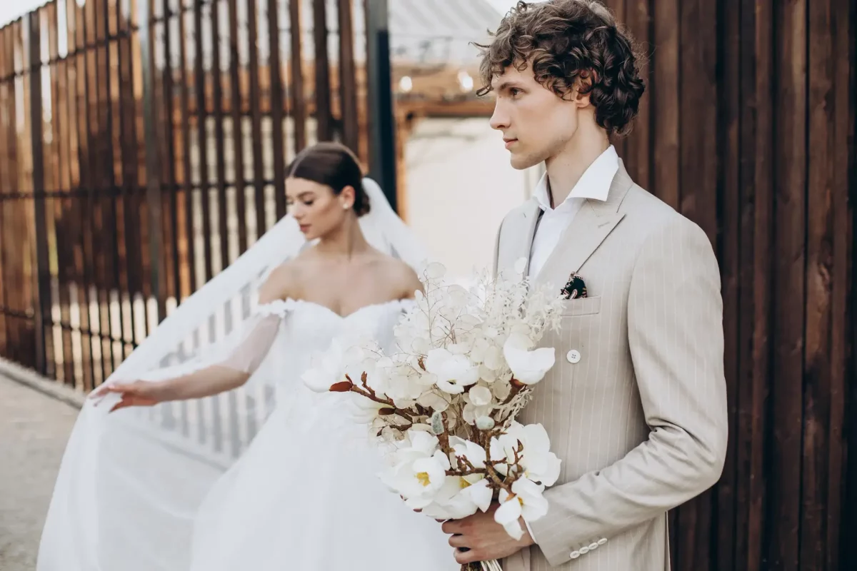 young wedding couple their wedding